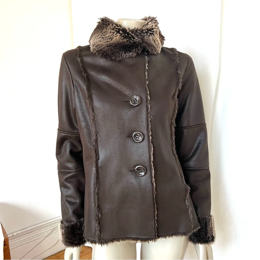 CHICO’s Brown Faux Fur Trimmed Women's Jacket - Picture 9 of 16